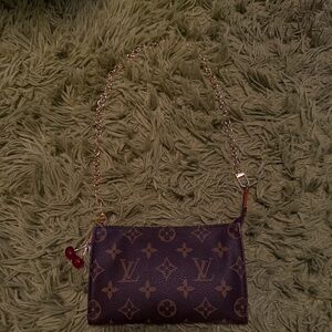 Louis Vuitton Brown Monogram Wristlet with Gold Chain